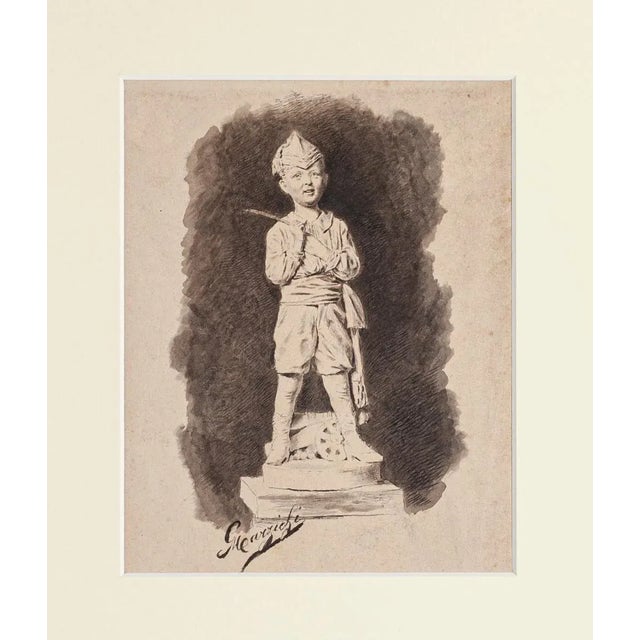 The Toy Soldier is an original drawing in pen and watercolor realized in the early 20th Century and signed "Marzichi"....