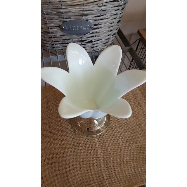 Vintage Im Portugal Hand Made Glass White Flower Vase | Chairish