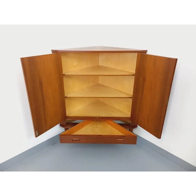 Tan Vintage Scandinavian Teak Corner Storage Unit, 1960s For Sale - Image 8 of 11