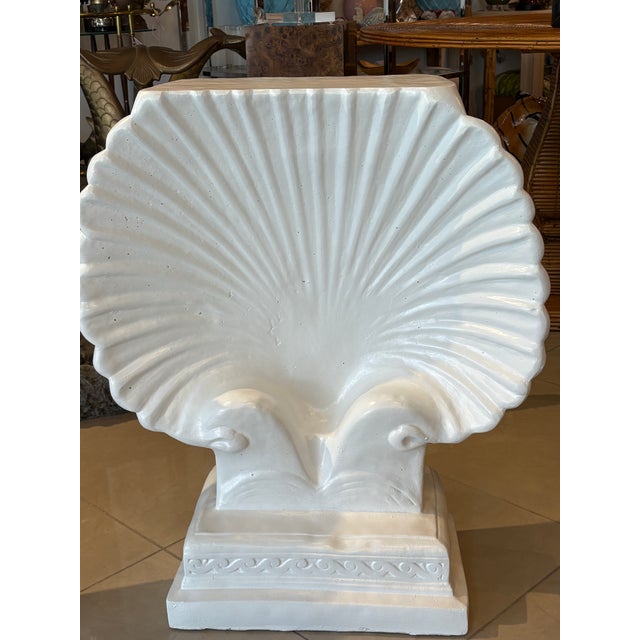 Vintage Palm Beach pair of scalloped clam sea shell seashell concrete dining table bases. These weigh approx 150 lbs each....