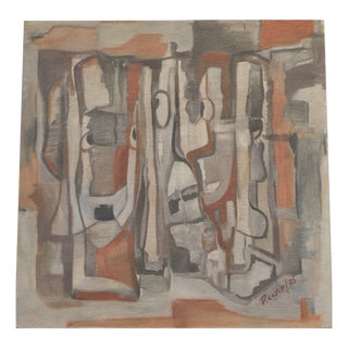 Abstract Faces, Labeled Flassak '75, Oil on Canvas For Sale