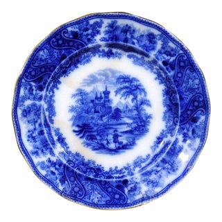 Antique English Burgess & Leigh Middleport Plate with Flow Blue Nonpareil Pattern For Sale