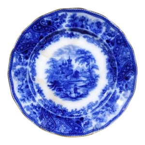 Antique English Burgess & Leigh Middleport Plate with Flow Blue Nonpareil Pattern