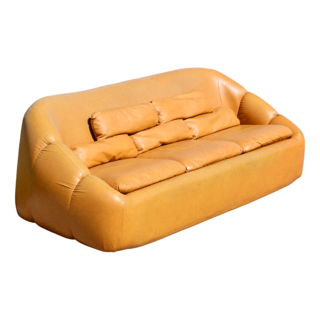 Space Age 3-Seater Sofa in Orange Imitation Leather, 1970s For Sale