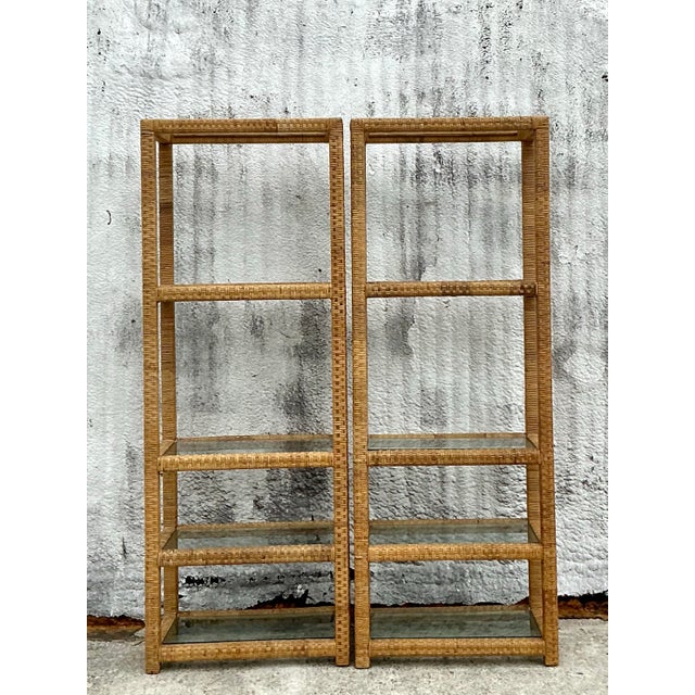Vintage Coastal Woven Rattan Etagere - a Pair For Sale - Image 4 of 7