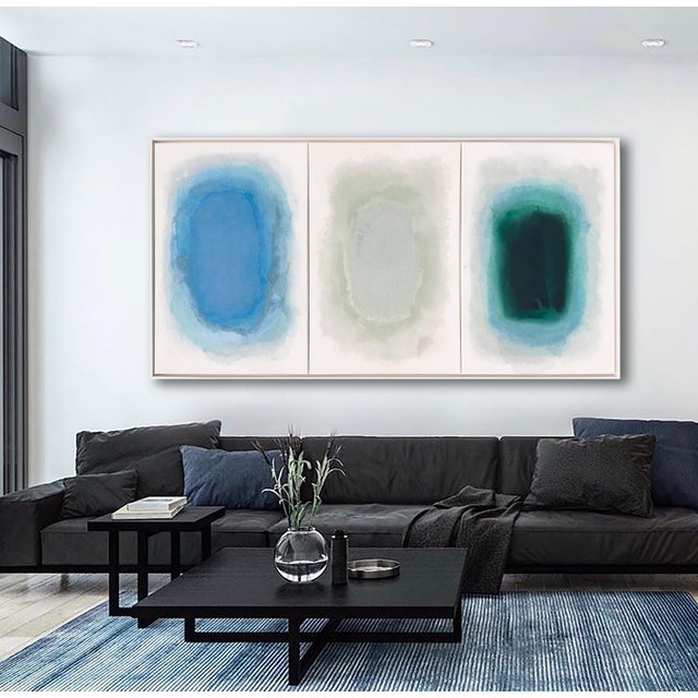"Conversations 01/02/03" Set of 3 Oversized Luminescent Multi-Color Color Field Triptych Painting Panels, Framed For Sale - Image 10 of 11