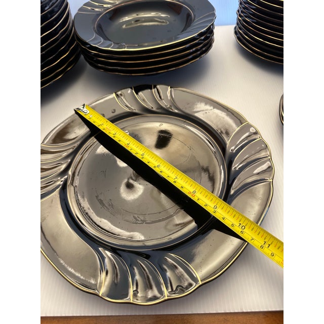 1980s Art Deco Ranmaru Japan 41-Piece China Dinnerware Set "Wave Golden Black" Gallery Collection - 41 pcs For Sale - Image 13 of 14