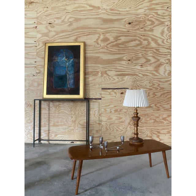 The cutest turned wood, two tone table lamp. Wood has some finish wear as shown, but we love the charm this adds overall....