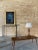 The cutest turned wood, two tone table lamp. Wood has some finish wear as shown, but we love the charm this adds overall....