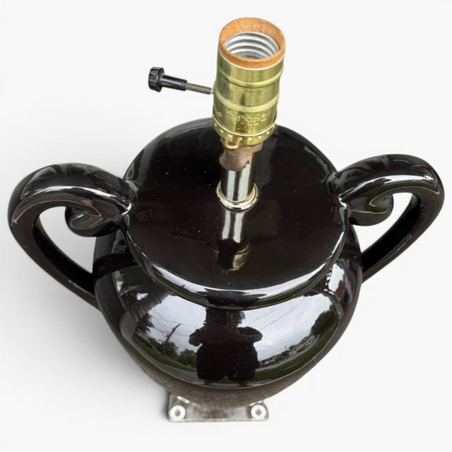 Vintage Hollywood Regency Black Amphora Urn Shape Lamp For Sale - Image 4 of 8