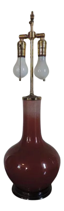 19th Century Chinese Porcelain Bottle Shaped Vase with Monochrome Oxblood Sang de Boeuf Flambe Glaze Mounted as a Lamp