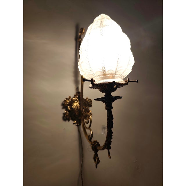 Goldenrod Spanish Art Nouveau Bronze Wall Sconce, 1940s For Sale - Image 8 of 11