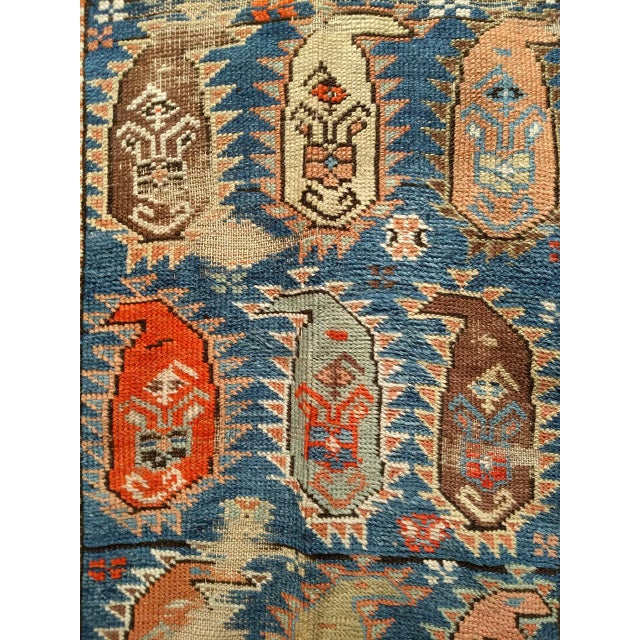 19th Century Antique Caucasian Kazak Runner, Allover Paisley Pattern, Handwoven Wool, Blue & Ivory, 3’ x 9’ For Sale - Image 5 of 8