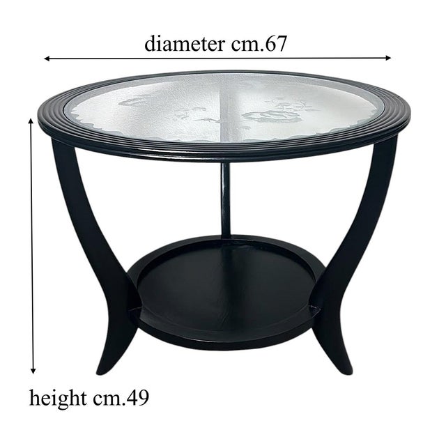 Mid 20th Century Paolo Buffa Style Black Ebonized Italian Art Deco Side Table Ground Glass Top For Sale - Image 18 of 18
