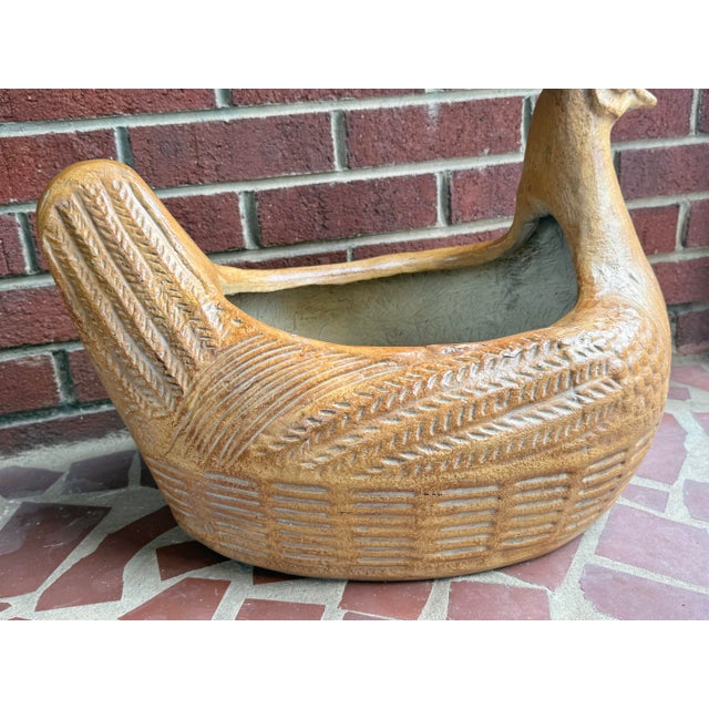 Plastic Midcentury Folk Art Terracotta Fiberglass Chicken Hen Planter Pot For Sale - Image 7 of 12