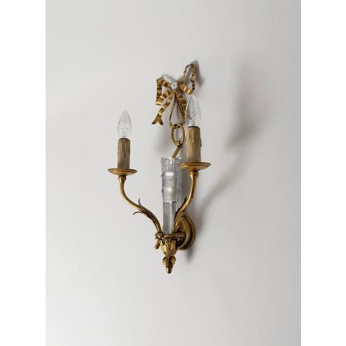 Italian Gilt Metal and Glass Two-Light Wall Sconce with Bow by Banci Firenze, 1970s For Sale - Image 12 of 15