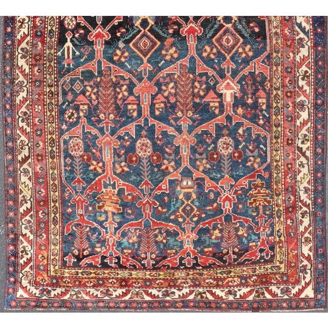 Antique Persian Bakhitari Colorful Rug With All-Over Floral Medallion Design For Sale - Image 4 of 12