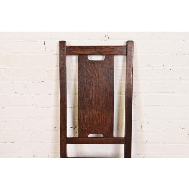 Early 20th Century Gustav Stickley Antique Mission Oak Arts & Crafts H-Back Dining Chairs With Leather Seats, Newly Restored For Sale - Image 5 of 11