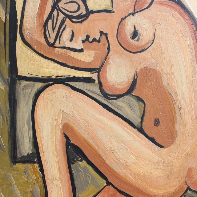 Berlin School Artist after Picasso, Kneeling Nude and Mysterious Figure, 1960s-70s, Oil on Board, Framed For Sale - Image 11 of 18