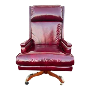 Hickory Furniture Burgundy Leather Swivel and Rocker Office Chair