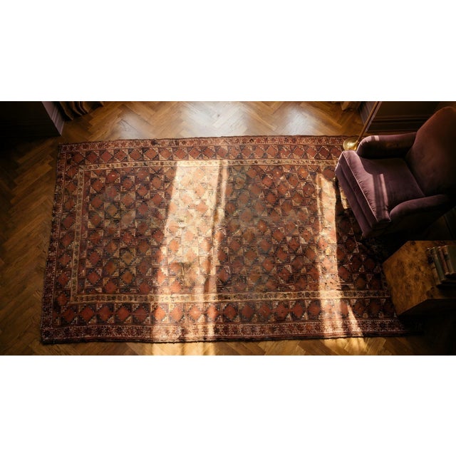 Wonderful Red Color With Rhombus Geometric Design Antique Asian Ersari Beshir Rug For Sale - Image 13 of 15