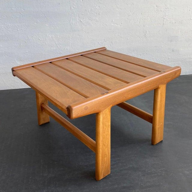 1970s Hand Crafted Slat Elm Wood Side Table Ottoman For Sale - Image 4 of 9
