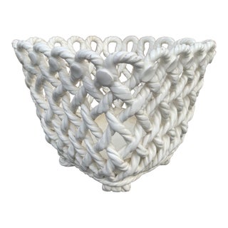 French Country Trompe l'Oeil Porcelain Rope Basket Cachepot For Sale