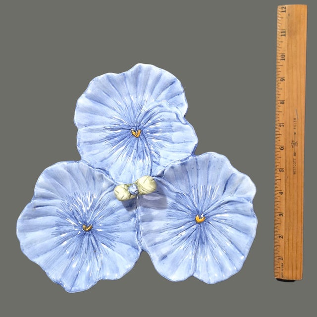 Vintage Majolica Multi Sectional Three Flower Viola Pansy Serving Dish For Sale - Image 6 of 7