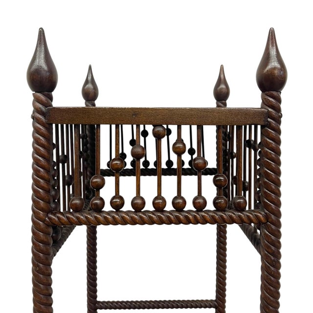 Vintage Barley Twist Wood Plant Stand / Side Table With Turned Spindle Gallery and Finials For Sale - Image 10 of 10