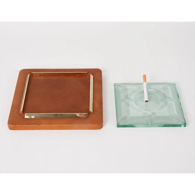 Italian Brass and Faceted Glass Leather Ashtray from Fontana Arte, 1970s For Sale - Image 6 of 8