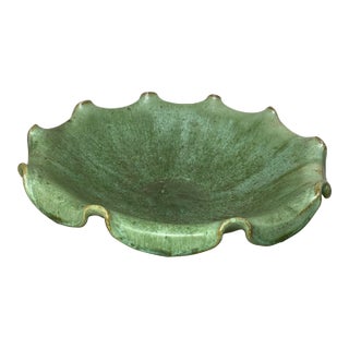 Large Antique Handmade North Carolina Us Green Glaze Centerpiece Pottery Bowl For Sale