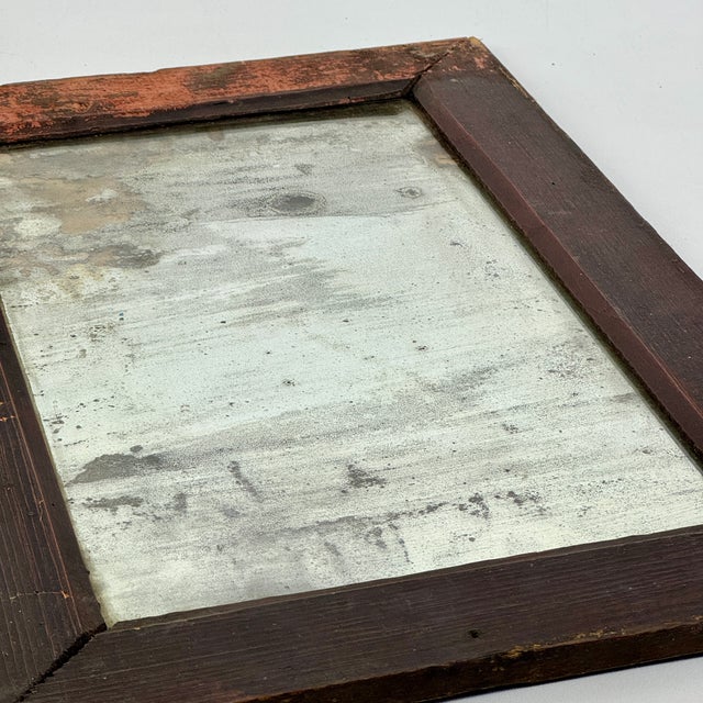 Brown Antique Primitive Distressed Wall Mirror in Wood Frame With Peeking Color For Sale - Image 8 of 10