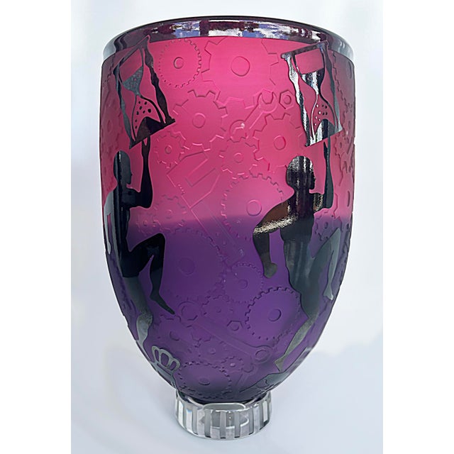 Modern Duncan McClellan Etched Overlay Art Glass Cameo Vase, Circa 2005, Artist Signed For Sale - Image 3 of 12