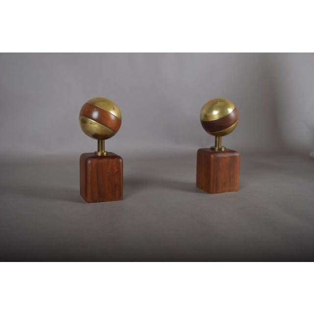 Brass and Wood Sphere Sculptures from Ardisur, Spain, 1970s, Set of 2 For Sale - Image 4 of 13