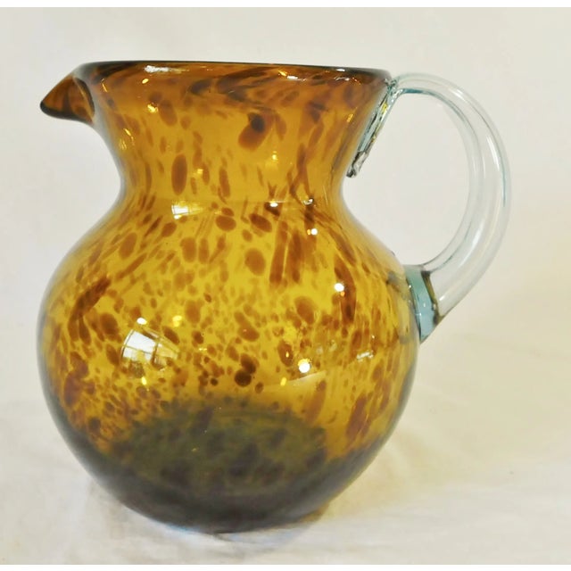 Vintage Hand Blown Amber Tortoise Shell Art Glass Pitcher With Applied Handle For Sale - Image 10 of 10