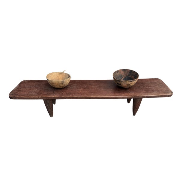 Wood Vintage Large-Tribal-Wood-Senufo-Coffee-Table stool-74.25" W For Sale - Image 7 of 13