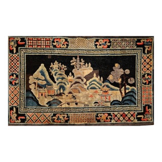 Antique Ningxia Pictorial Rug, Wool Pile, Scenic Landscape, Western China, 1890s For Sale