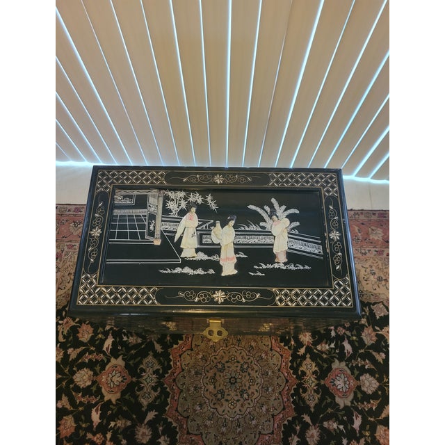 Wood Mid 20th Century Black Lacquer Asian Cabinet For Sale - Image 7 of 12