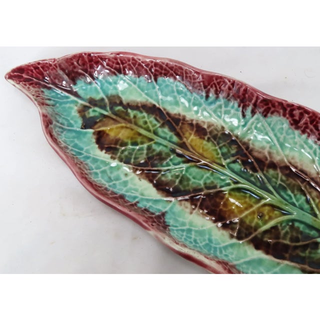 Antique American Victorian Majolica Leaf Relish Serving Tray For Sale - Image 4 of 13
