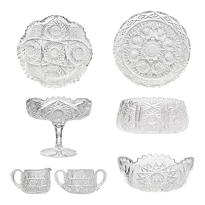 1940s 7-Piece American Brilliant Period Cut Crystal Dinnerware Serving Hostess Set