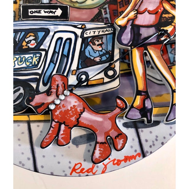 Pop Art Red Grooms, Red Grooms Moonstruck Porcelain Sculpture Plate 3D Manhattan NYC Cartoon, 1994 For Sale - Image 3 of 10