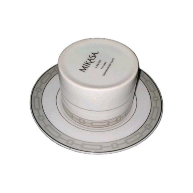 Modern Mikasa Platinum Crown Tea Cup Saucer Set Silver Squares Porcelain Tableware Dishwasher Safe For Sale - Image 3 of 5