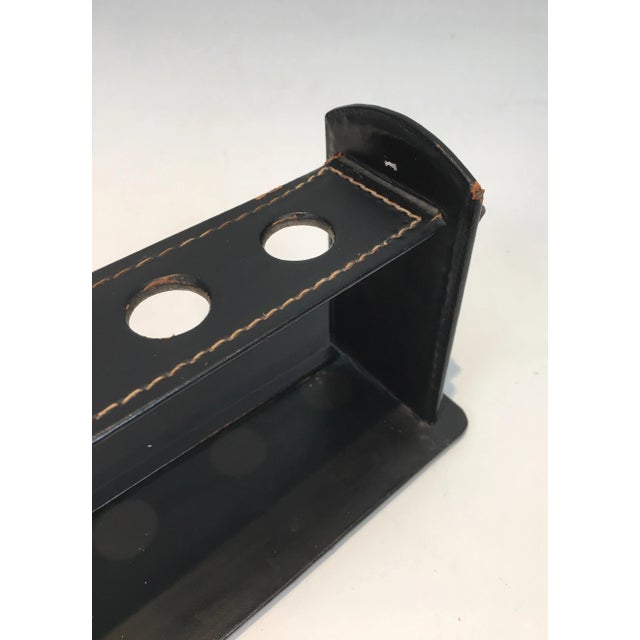 Animal Skin Jacques Adnet, Black Leather Pipes Displayer, French, circa 1950 For Sale - Image 7 of 12