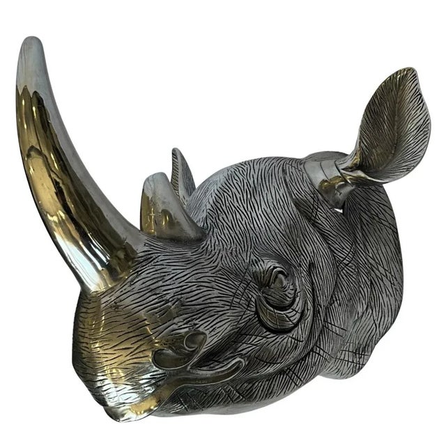 Late 20th Century Wall Mounted Cast Aluminum Rhino Sculpture For Sale - Image 9 of 12
