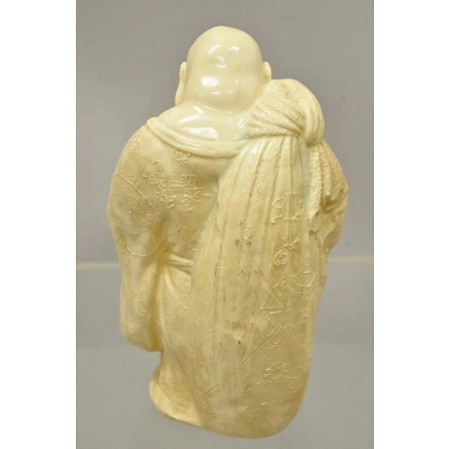Plastic Vintage Indian 13" Cast Resin Laughing Buddah Statue Sculpture Figurine For Sale - Image 7 of 9