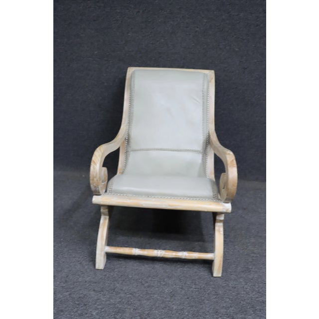 Campeche Style Lolling Chair & Ottoman *Contemporary *Nailhead Trim *White washed wood *Color is an oyster white/gray...