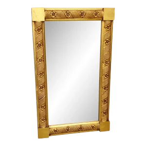 Antique Rectangular Decorative Carved Flower Giltwood Wall Hanging Mirror