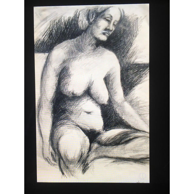 The artist captures the soulful look on this charcoal female nude drawing in this 1960 study on paper. Drawn by California...