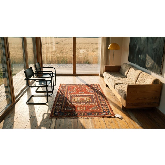 1870s Red Geometric Tribal Antique Caucasian Kazak Prayer Rug 3' X 4'9" Handknotted Wool Carpet For Sale - Image 10 of 10