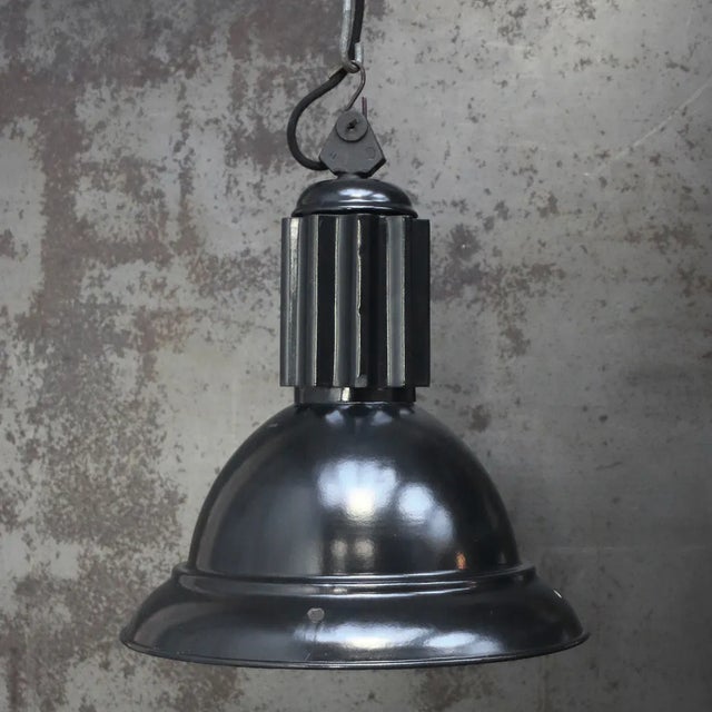 French Factory Pendant Light Black enamel shade. White inside. E27 / E26 Up to 250V (Europe/UK Standard).The wiring of...